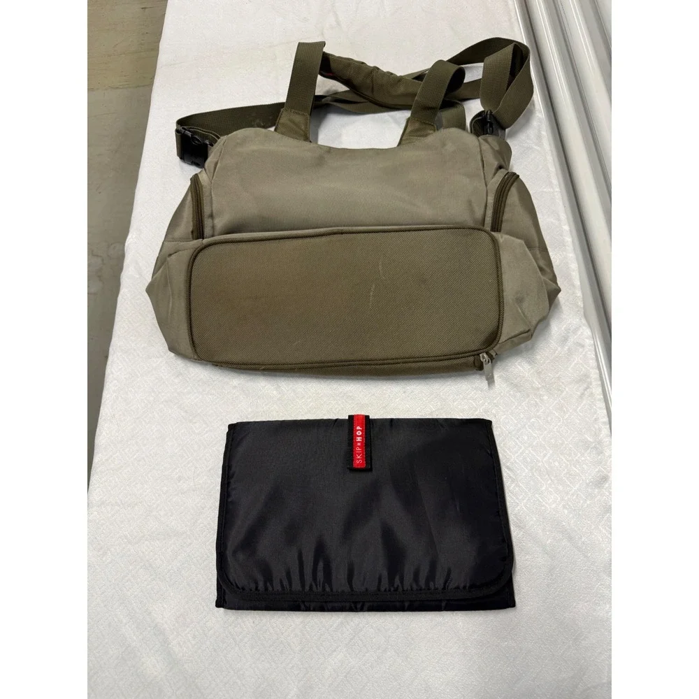 Skip Hop Duo Signature Diaper Bag Olive Green Tote with Changing Pad